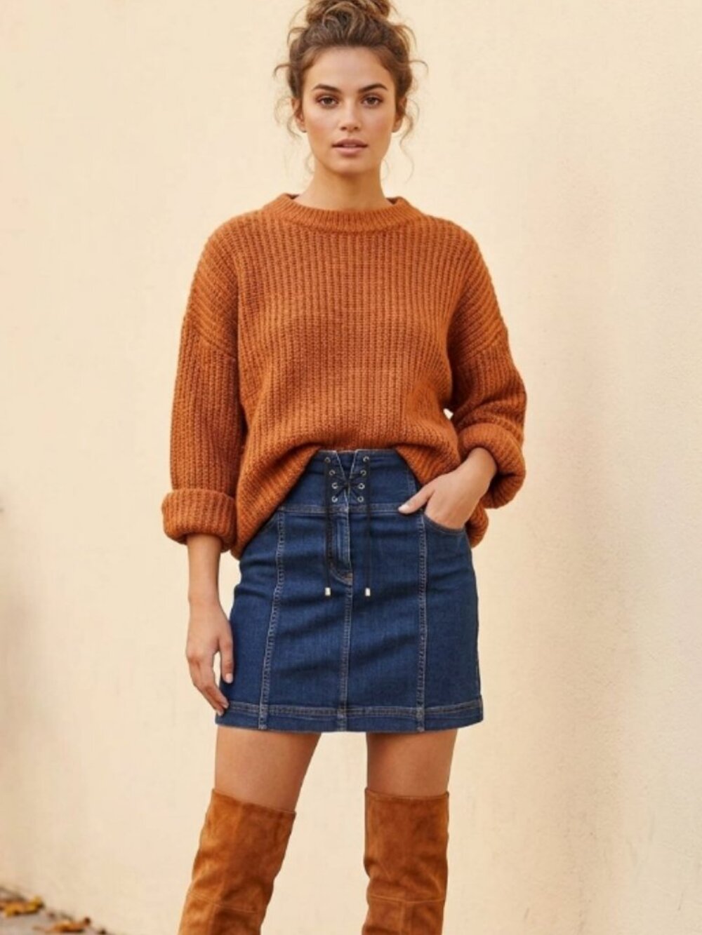 Free People Modern Femme Lace Up Corset Denim Mini Skirt Size 10 Medium Wash